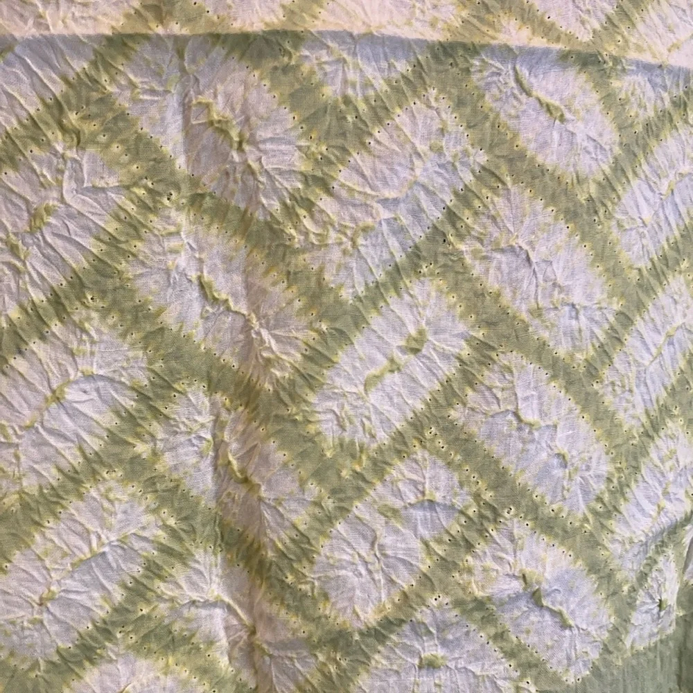 Embroidered Sheer Scarf apple green Japanese 21 x 21 cotton tie dye. Box A‎